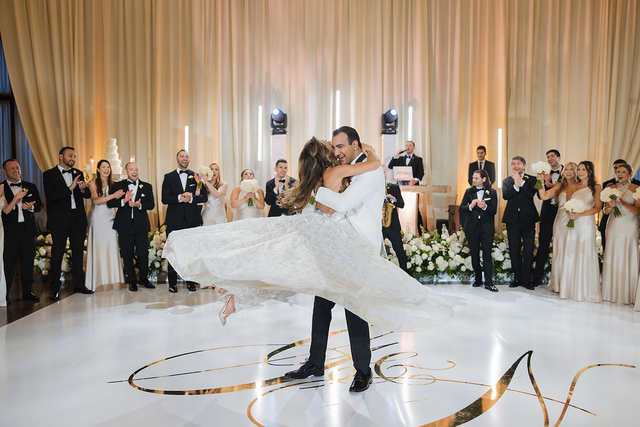 Bride and groom dancing