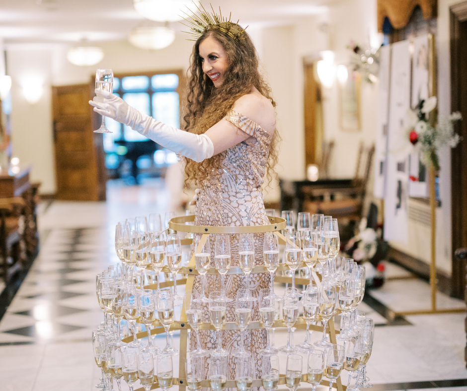 champagne skirt greeter for events in philadelphia and beyond