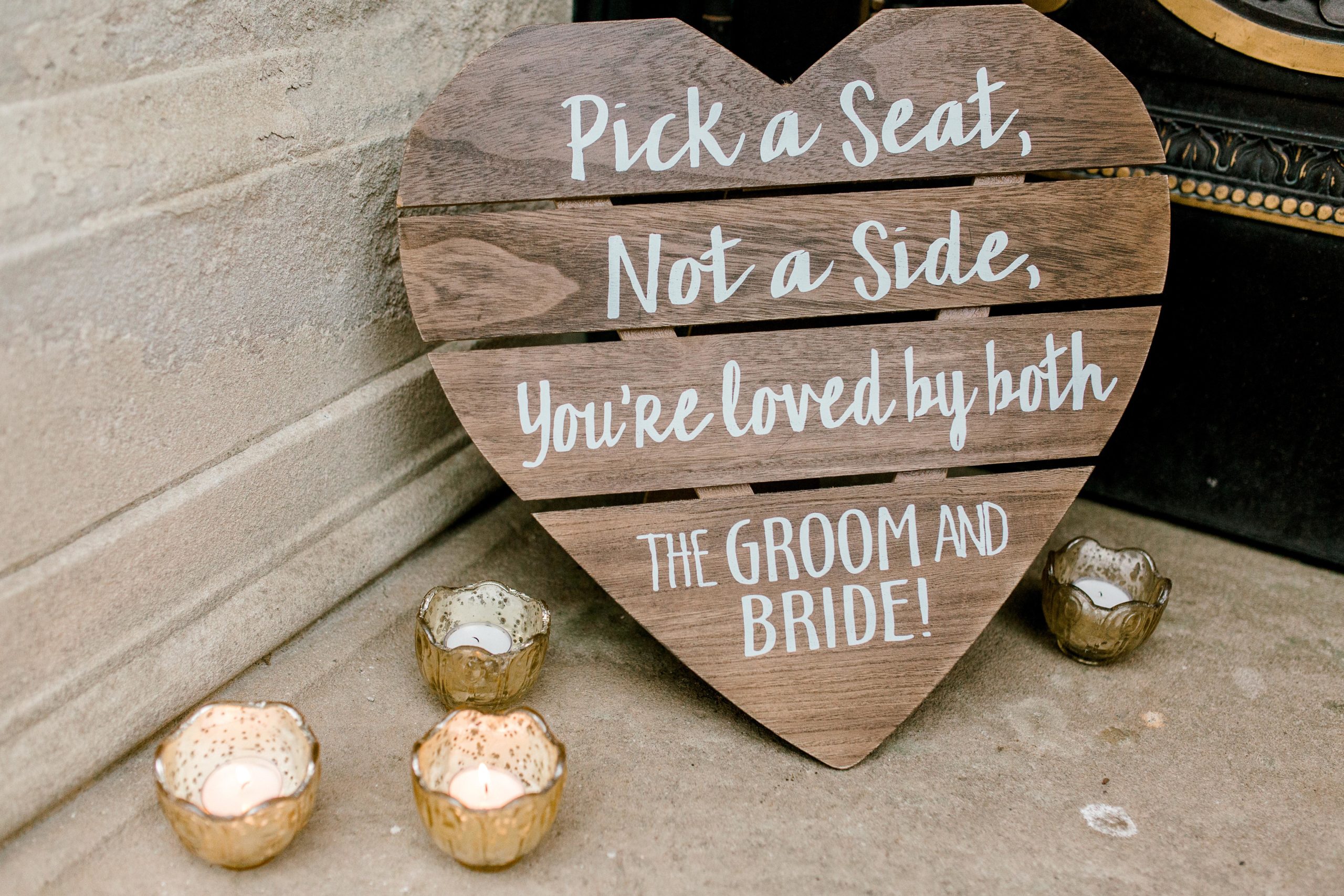 Rustic wooden sign at wedding