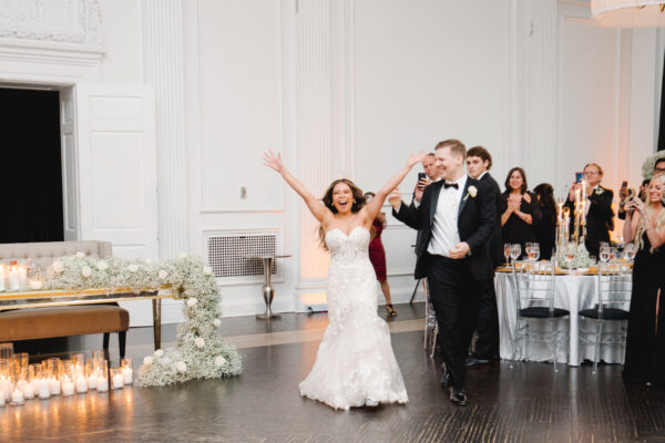 BVTLive! Philadelphia Wedding Excited and happy bride and groom enters the dance floor