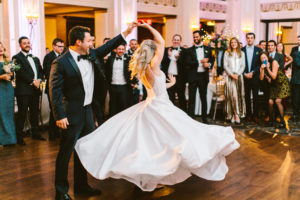 wedding bride and groom dancing