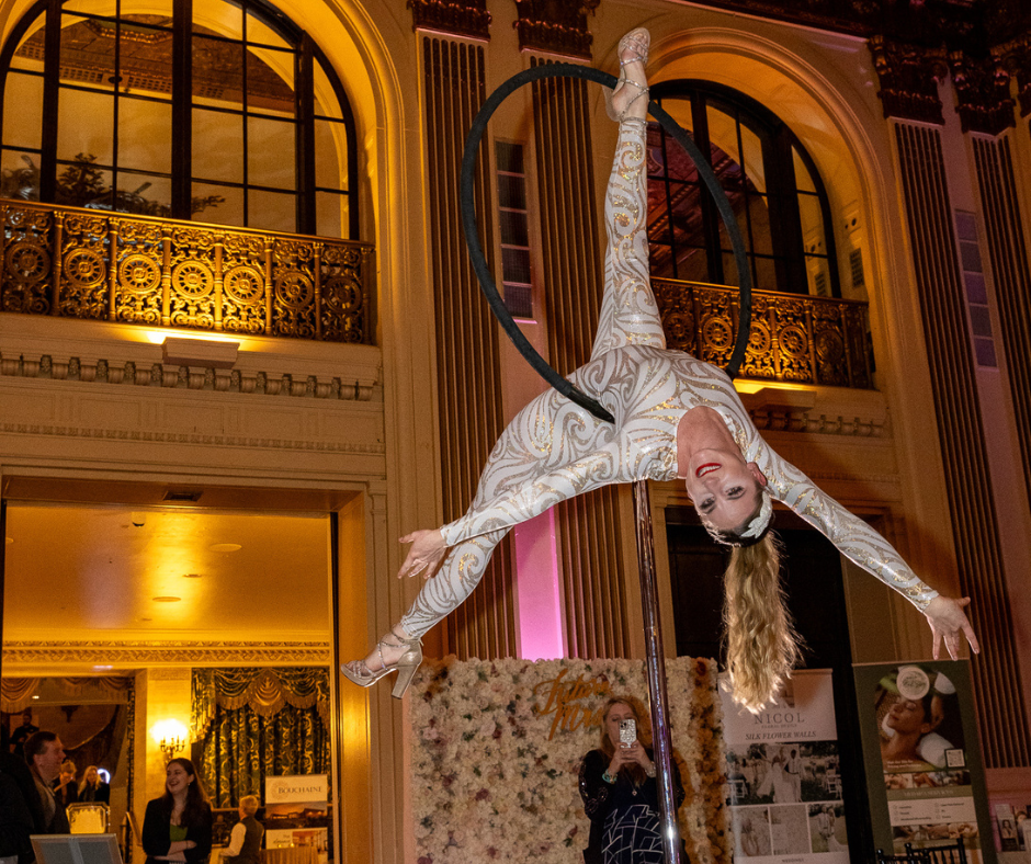 Philly event aerialist at the Hotel DuPont by On It Productions