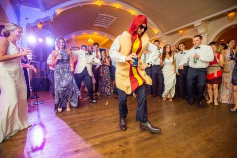 BVTLive! Wedding man dressed as a hot dog on the dance floor